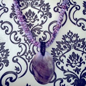 Abalone mother of pearl shell statement beaded necklace 💜